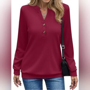 Women's Long Sleeve Henley Top in Burgundy